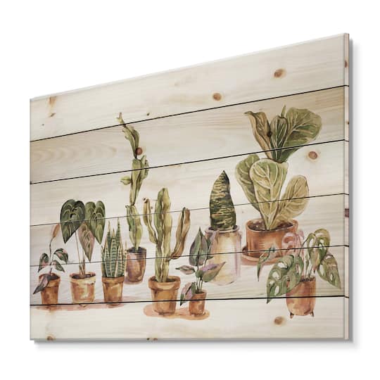 Designart - Indoor House Plants Urban Jungle I - Traditional Print on Natural Pine Wood